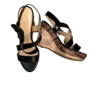 Franco Sarto black ethnic cork platform high sandals shoes 8 EUC